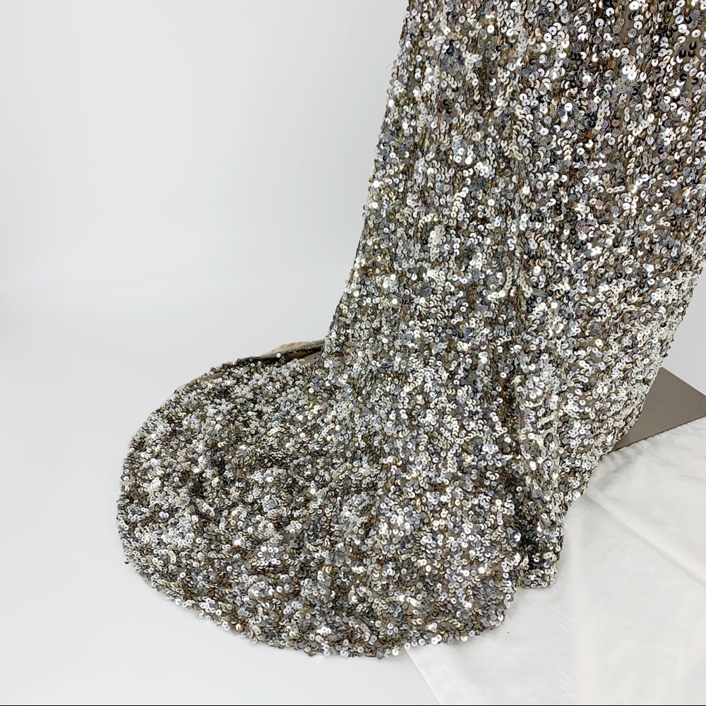 Scala Silver Metallic Sequin Strapless Gown Tail 6 - image 5